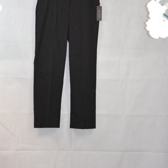 Silver Foil Pinstripe Black Pants SZ 12 RACHEL ZOE NWT - Picture 4 of 9